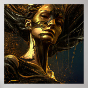 Black gold bronze women statue fantasy poster