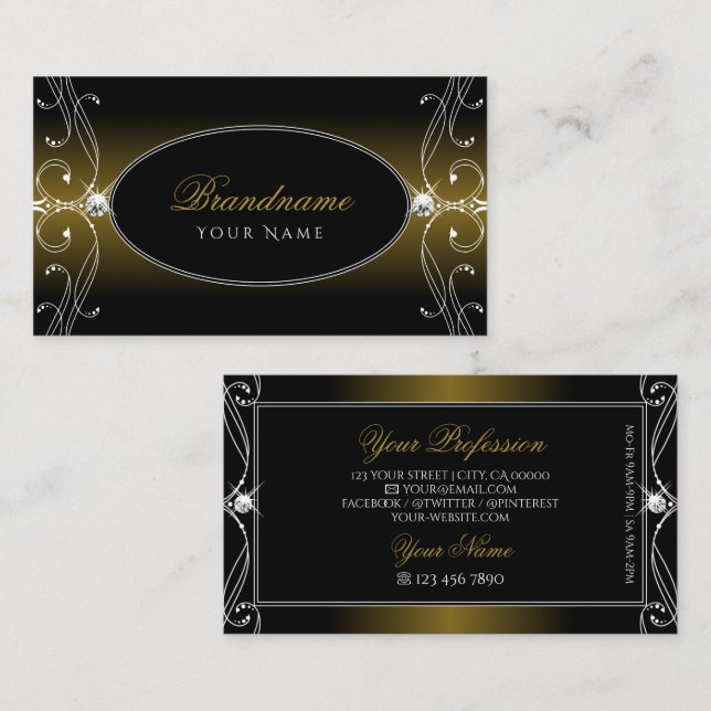Black Gold Brown Ornate Ornaments Sparkle Diamonds Business Card (Front/Back)