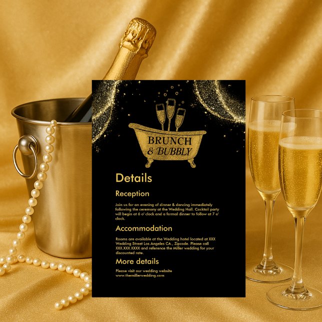 Black Gold Brunch & Bubbly Wedding Enclosure Card (Creator Uploaded)