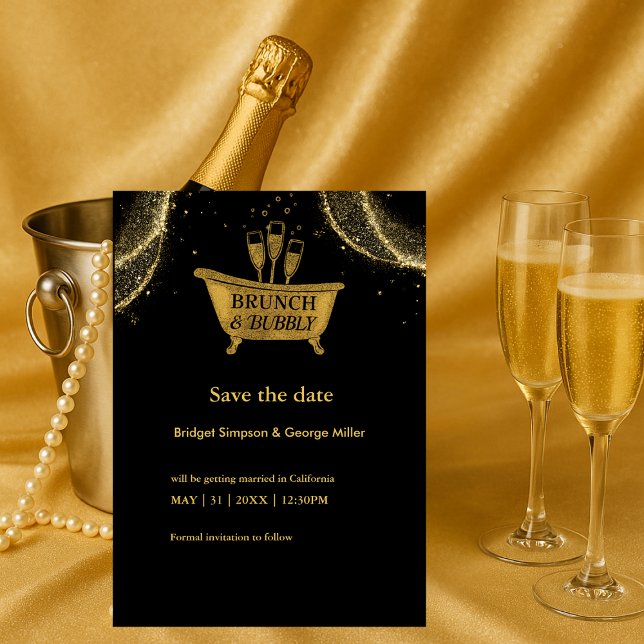 Black Gold Brunch & Bubbly Wedding save the date  (Creator Uploaded)