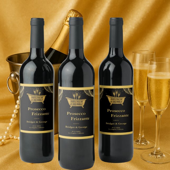 Black Gold Brunch & Bubbly Wedding Wine Label (Creator Uploaded)