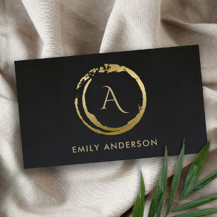 BLACK GOLD BRUSH STROKE STAIN CIRCLE LOGO MONOGRAM BUSINESS CARD