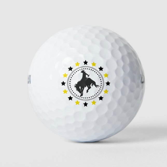 Black Gold Bucking Horse Cowboy Golf Balls (Front)