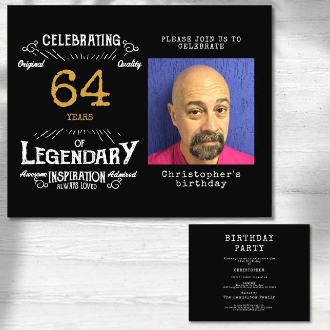 Black Gold Budget Any Age Birthday Invitation Flyer (Black and gold budget birthday invitations with photo template.)