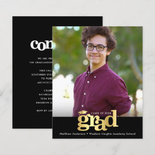 Black Gold Budget Photo Graduation Bold Cap Invite