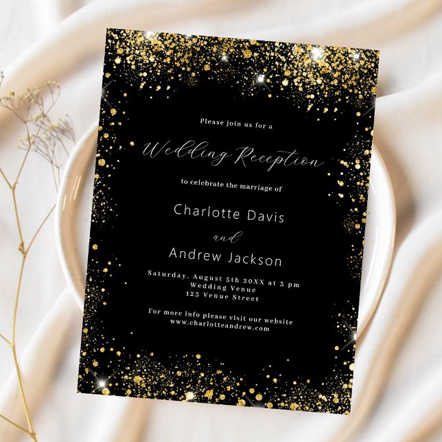Black gold budget wedding reception invitation (Creator Uploaded)