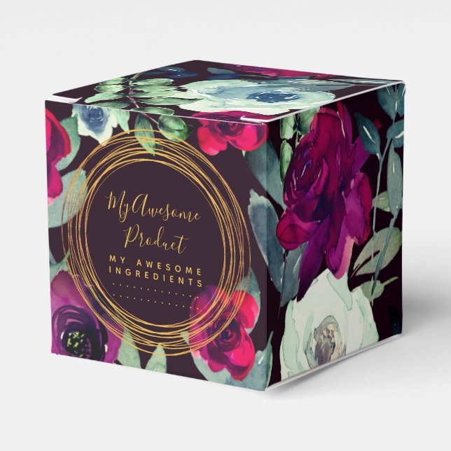 Black & Gold Burgundy Blue Floral Branded Product  Favour Box (Front Side)