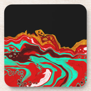 Black, Gold, Burgundy, Marble Art   Coaster