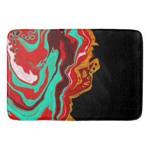 Black, Gold, Burgundy, Marble Art n Bath Mat