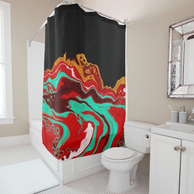 Black, Gold, Burgundy, Marble Art  Shower Curtain (In Situ)
