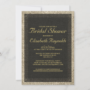 Black & Gold Burlap Bridal Shower Invitations