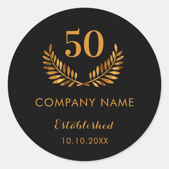 Black gold business comapany name established year classic round sticker (Front)
