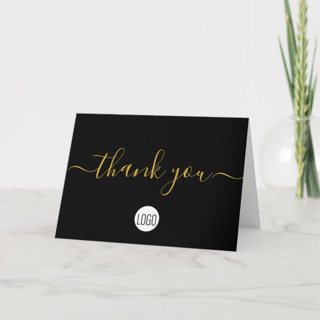 Black Gold business customer appreciation Custom Thank You Card (Front)