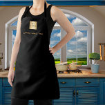 Black gold business logo apron<br><div class="desc">A stylish black background. Personalise and add your business logo,  and a text (or delete) Golden coloured letters.</div>