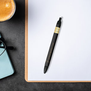 Black gold business logo name phone mail website black ink pen