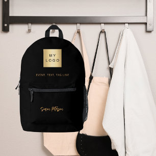 Black gold business logo name signature printed backpack