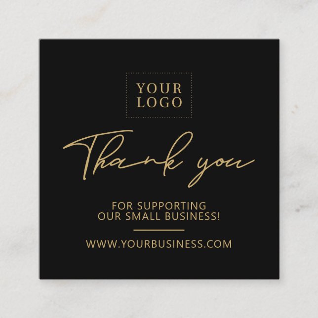 Black & Gold | Business Logo Packaging Thank you Square Business Card (Front)