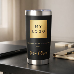Black gold business logo signature name insulated tumbler