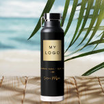 Black gold business logo signature name water bottle<br><div class="desc">Black background. Personalise and add your business logo,  a text and name/signature (delete if not wanted)  Golden text.</div>