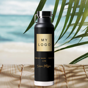 Black gold business logo signature name water bottle