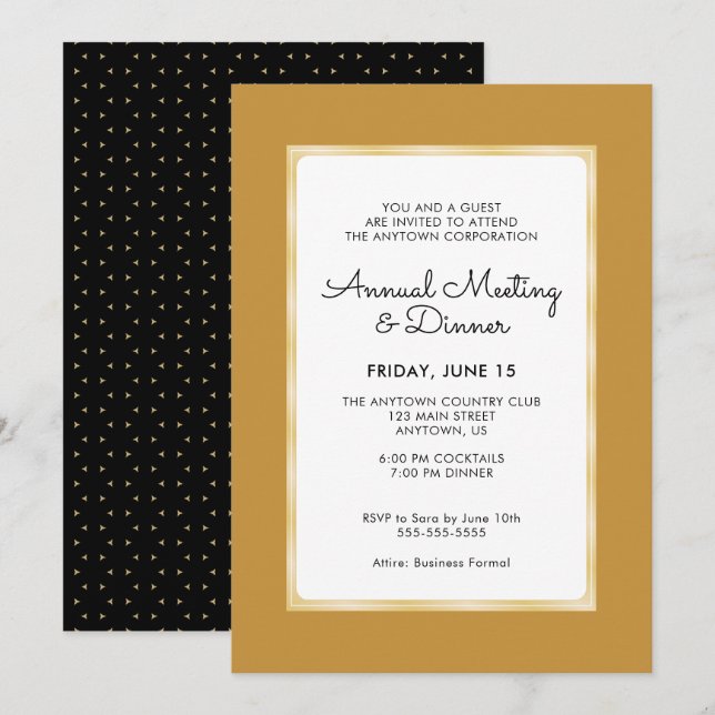 Black & Gold Business Professional Annual Dinner Invitation (Front/Back)