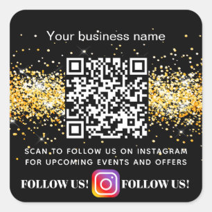Black gold business QR code Instagram Square Sticker