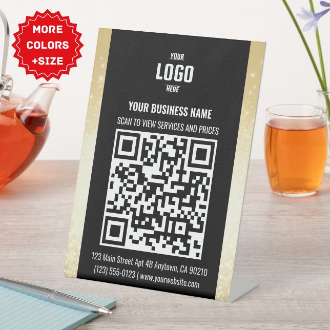 Black & Gold Business QR Code Pedestal Sign (Black & Gold Business QR Code Pedestal Sign With Logo )