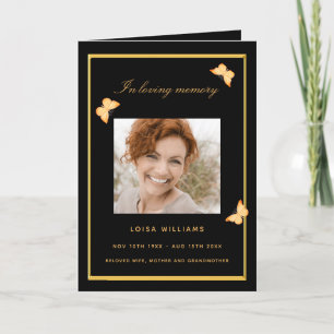 Black gold butterflies photo funeral program thank you card
