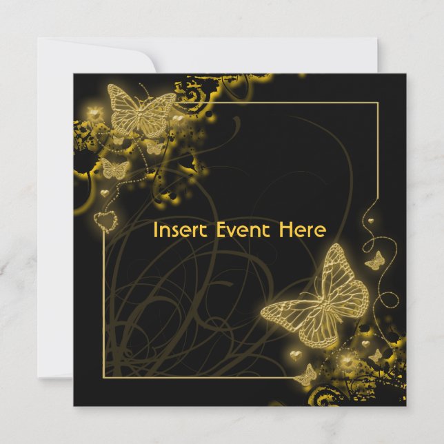 Black gold butterfly elegant floral invitation (Front)