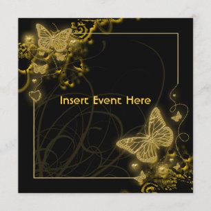 Black gold butterfly elegant floral invitation