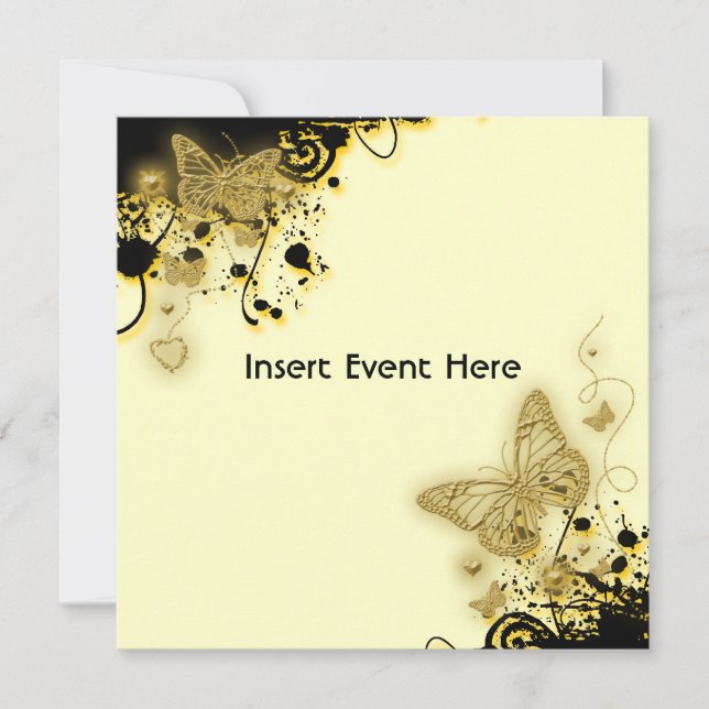 Black gold butterfly elegant floral invitation (Front)