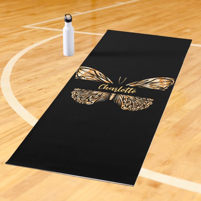 Black gold butterfly name yoga mat (Creator Uploaded)