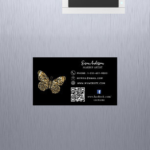 Black gold butterfly QR code Facebook Magnetic Business Card