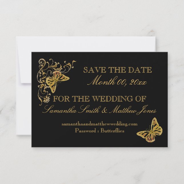 Black gold butterfly wedding response 02 invitation (Front)