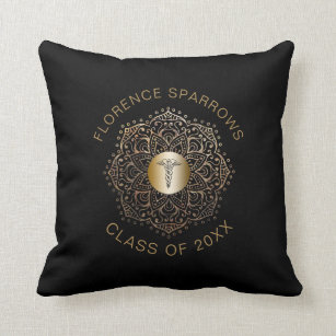 Black Gold Caduceus Personalised Nurse Graduation Cushion
