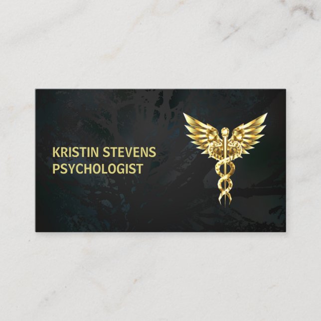 Black Gold Caduceus Symbol Medical Business Card (Front)
