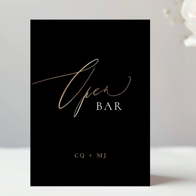 Black Gold Calligraphy 5 x 7 Wedding OPEN Bar Sign (Creator Uploaded)