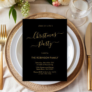 Black Gold Calligraphy Holiday Christmas Party Invitation