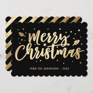Black Gold Calligraphy Merry Christmas Holiday Card