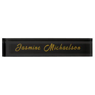 Black & Gold Calligraphy Minimalist Own Name Nameplate