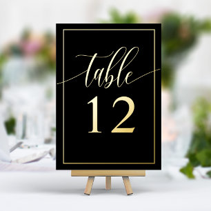 Black & Gold Calligraphy Script Foil Table Number