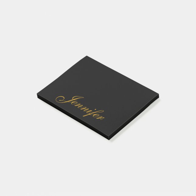 Black Gold Calligraphy Script Personalised  Post-it Notes (Angled)