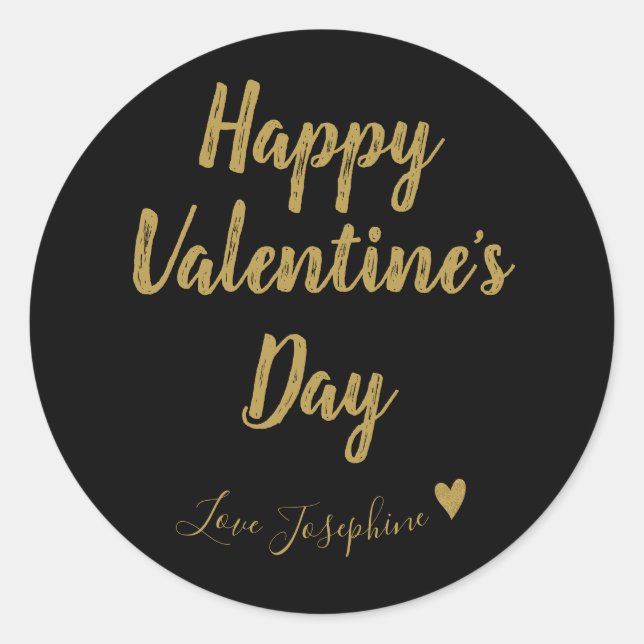 Black & Gold Calligraphy Valentine Classic Round Sticker (Front)