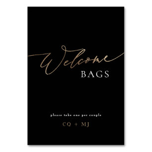 Black Gold Calligraphy Wedding Welcome Bags Sign Table Number
