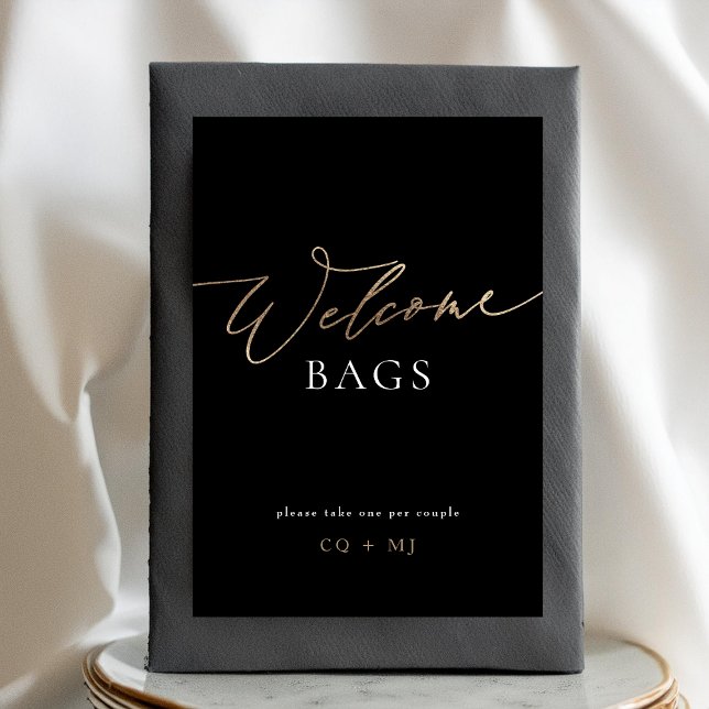 Black Gold Calligraphy Wedding Welcome Bags Sign Table Number (Creator Uploaded)