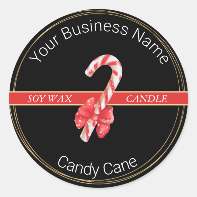 Black & Gold Candy Cane Candle Product Label (Front)