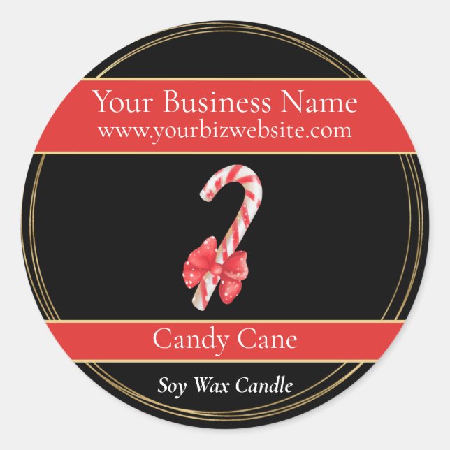 Black & Gold Candy Cane Candle Product Label (Front)