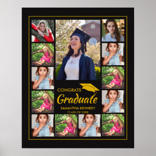 Black Gold Cap 13 Photo Collage Congrats Graduate Poster