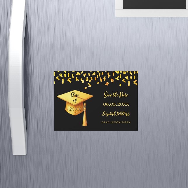 Black gold cap Graduation Party Save the Date card (Creator Uploaded)