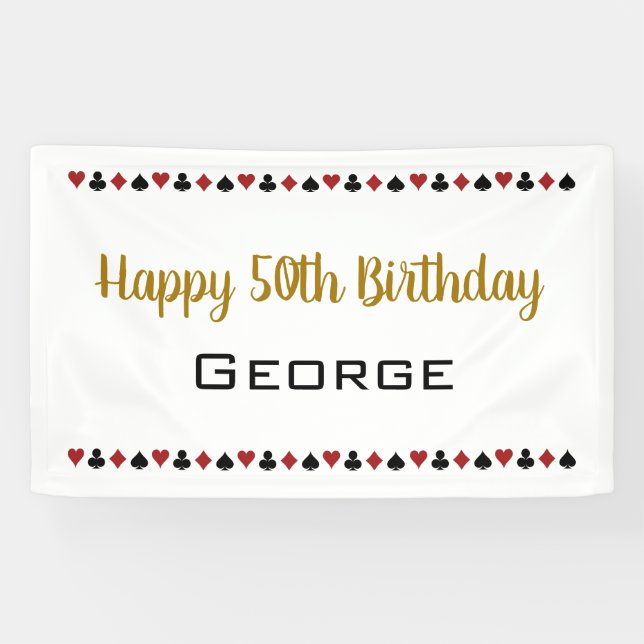 Black Gold Card Suits Las Vegas Casino Birthday Banner (Horizontal)